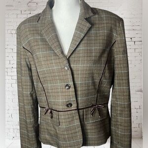 Bob Mackie brown & blue striped blazer with velvet detail, size 14